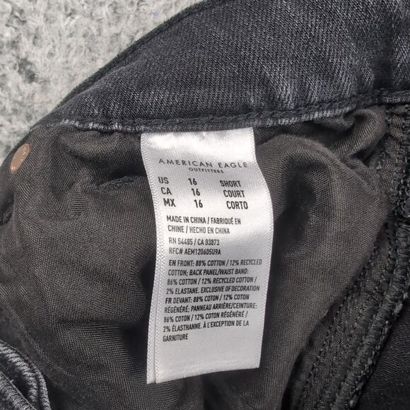 American Eagle Jeans Women 16 Black Mom Jean High Rise Distressed Stretch Denim - Picture 4 of 9